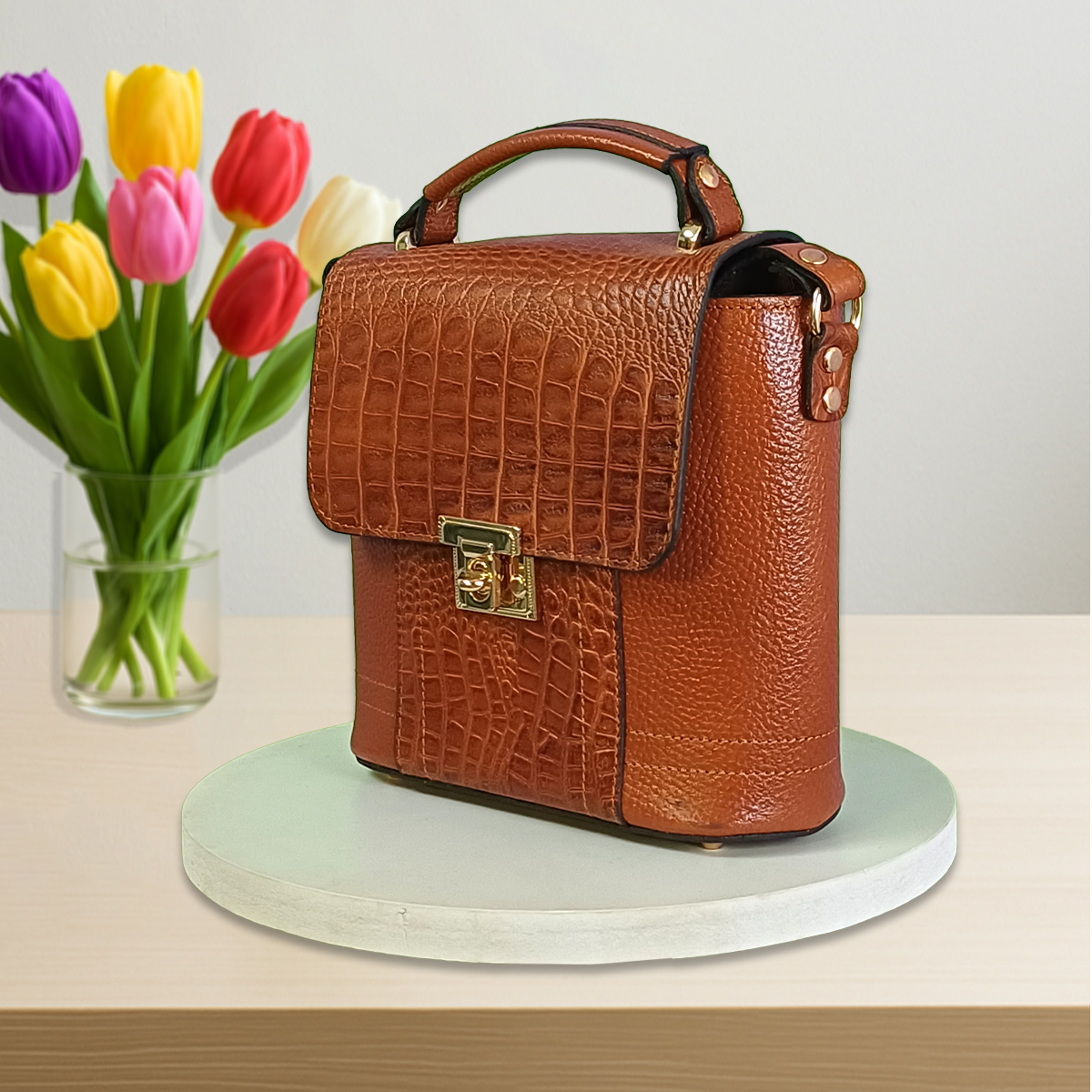 2 کیف زنانه دوشی چرم طبیعی مدل آفتاب گردان